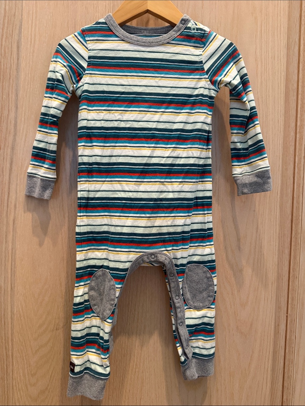 Tea Collection Striped Footie Romper in White, Blue, Teal & Red
